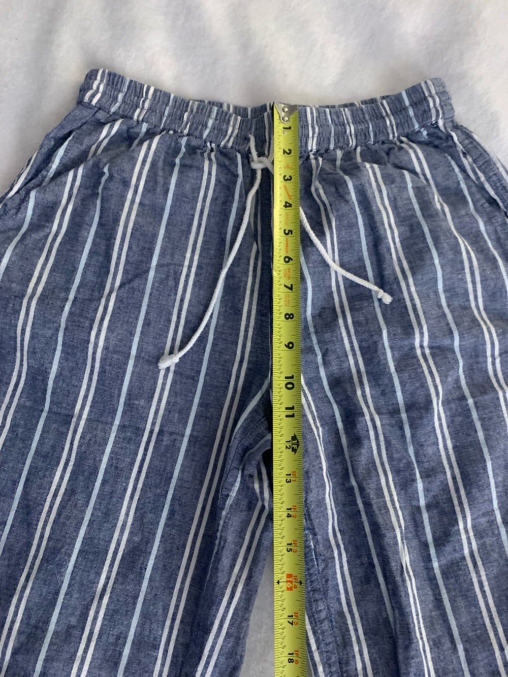 beachlunchlounge Blue and White Striped Wide Leg Linen Cotton Blend Crop Pants S - Picture 8 of 16